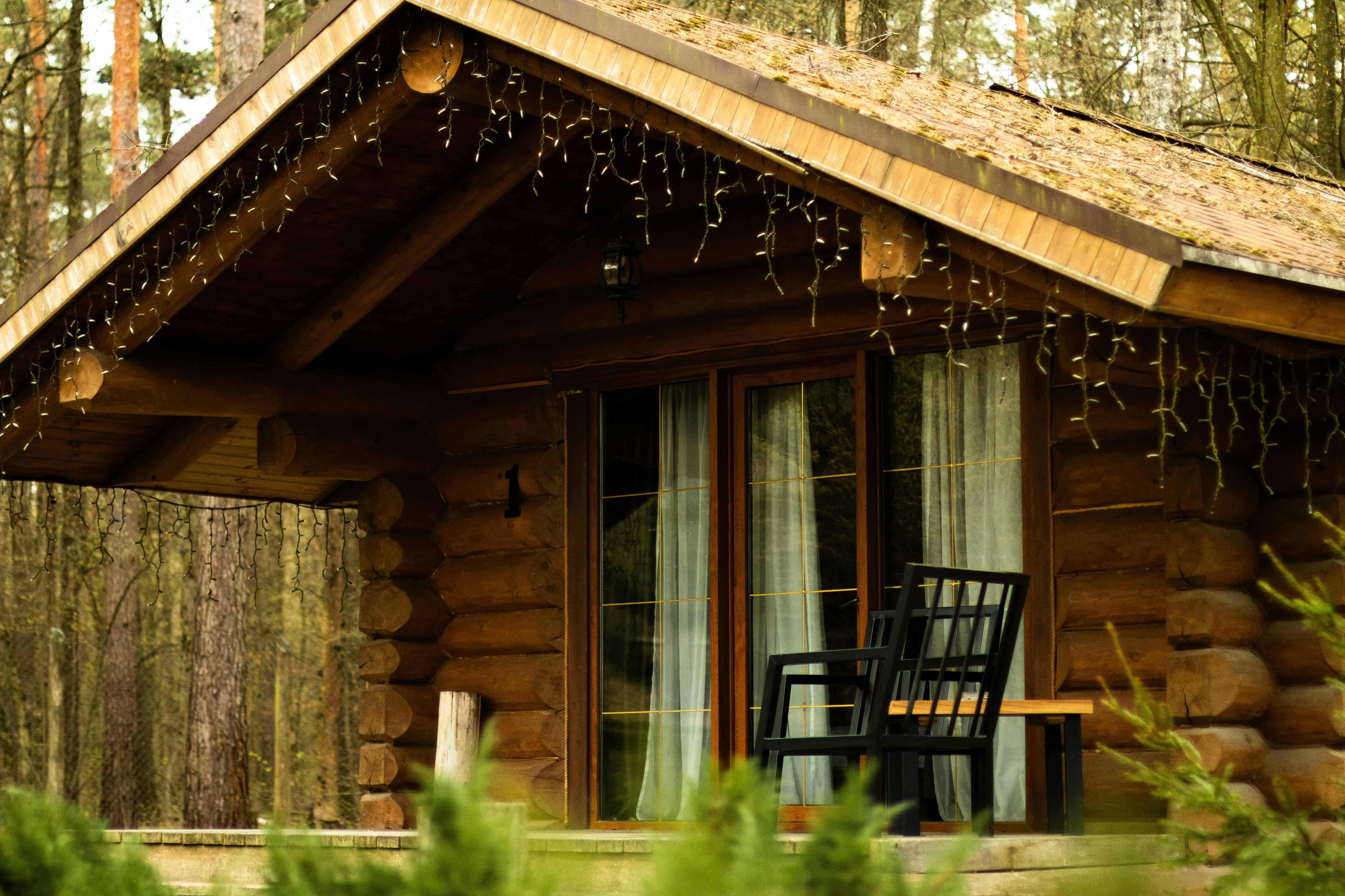 Wooden lodge in forest surroundings image