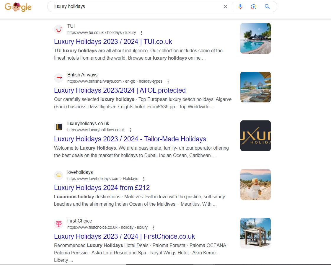 Luxury Holiday SERP image image