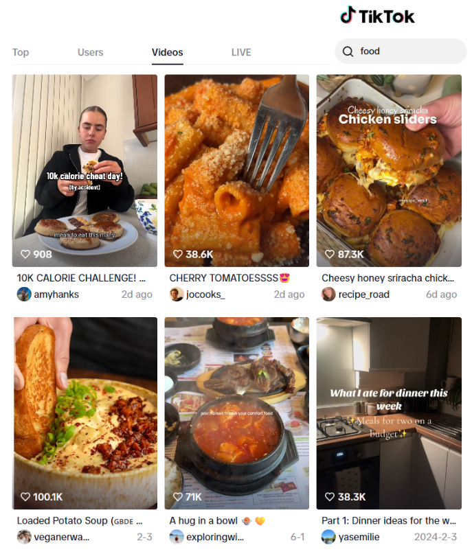 Tik Tok food search image