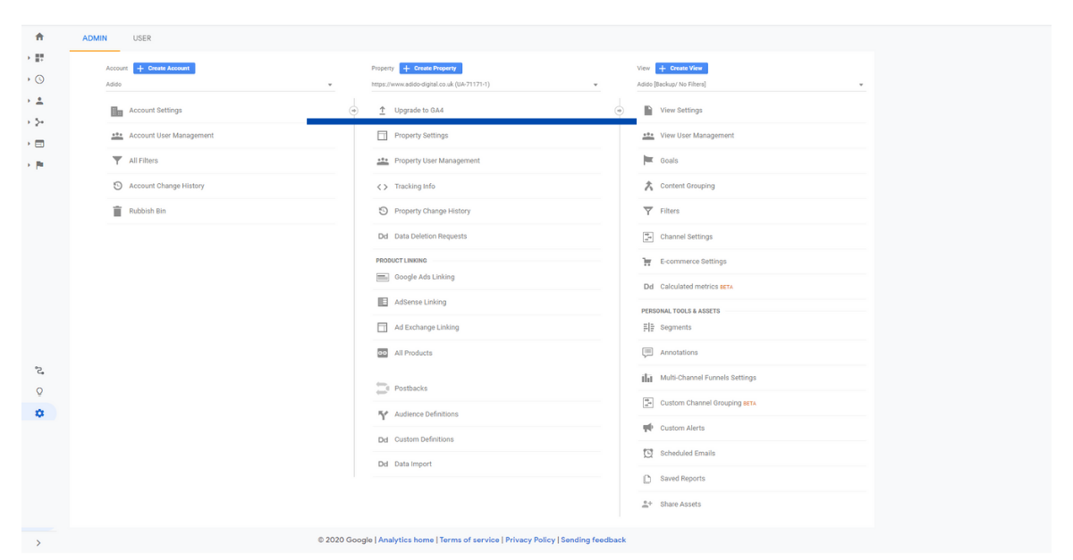 Where to find the upgrade to Google Analytics4 image