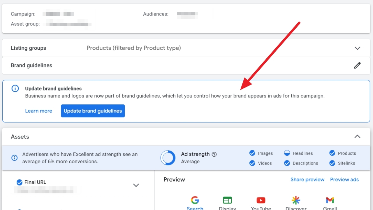 Google requests brand guidelines update in pmax image