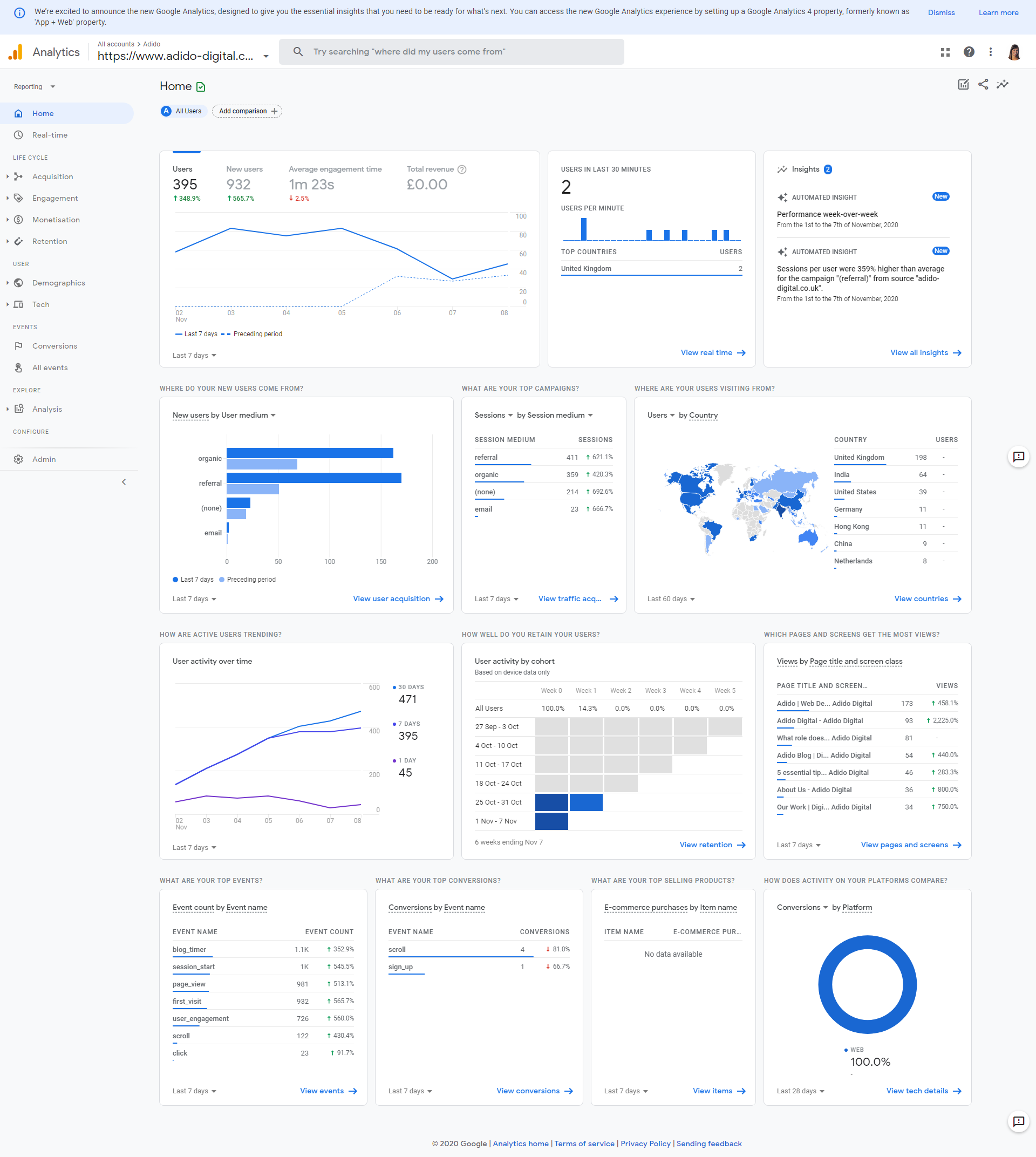 The new google analytics homescreen image